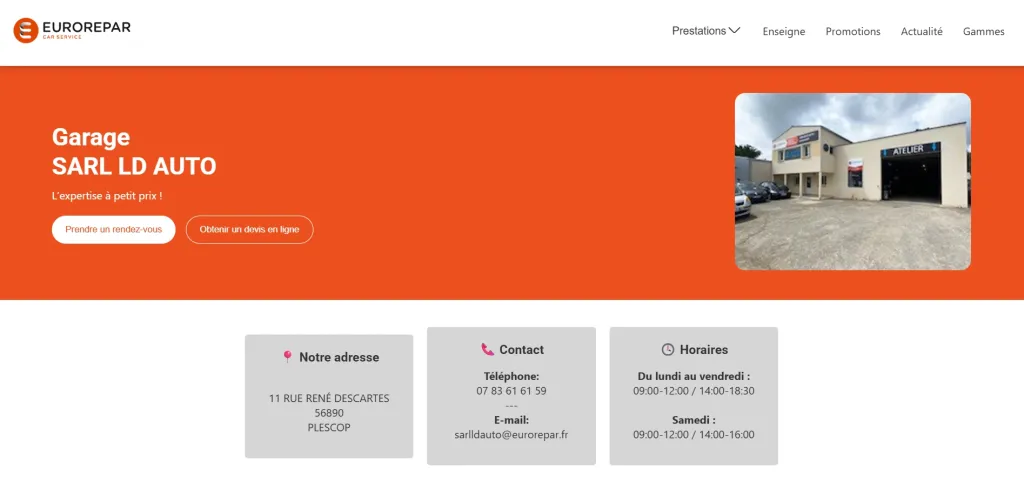 Image du site web vitrine Eurorepar